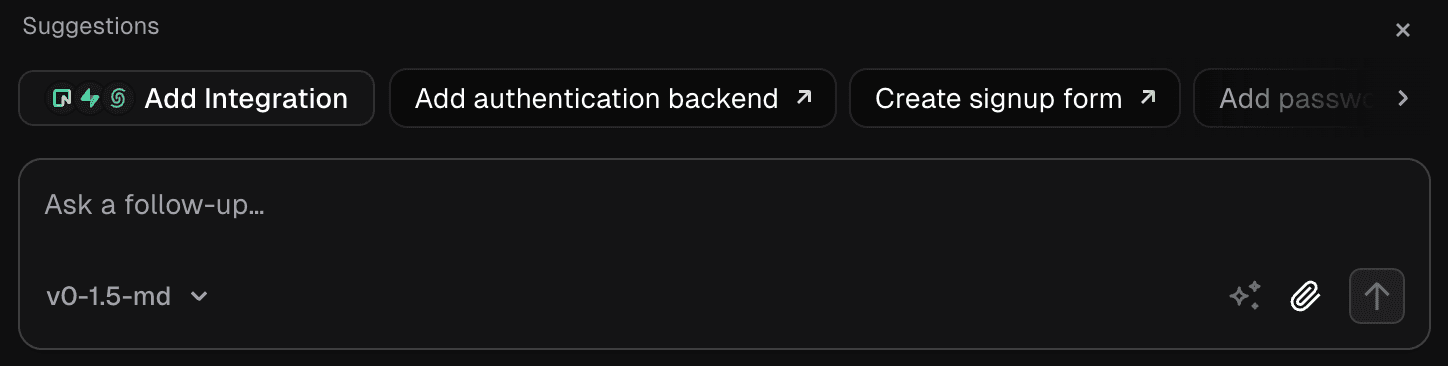 Database integration prompt from chat UI